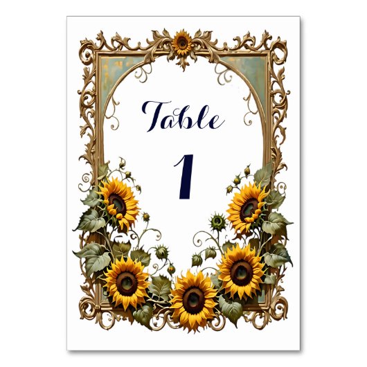 Pretty Yellow sunflower with art frame wedding テーブルナンバー (正面)