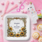 Pretty Yellow sunflower with art frame wedding  ペーパープレート (パーティー)