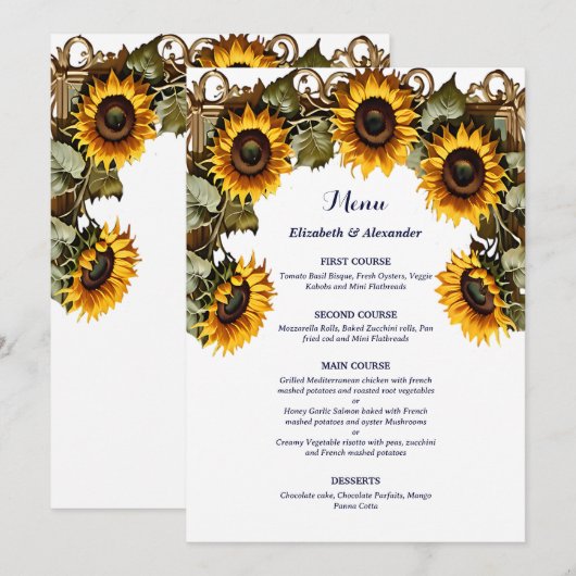 Pretty Yellow sunflower with art frame wedding メニュー (正面/裏面)