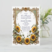Pretty Yellow sunflower with art frame wedding  招待状 (スタンド正面)