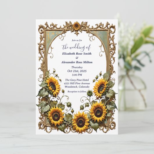 Pretty Yellow sunflower with art frame wedding  招待状 (スタンド正面)