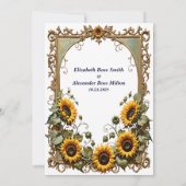 Pretty Yellow sunflower with art frame wedding  招待状 (裏面)