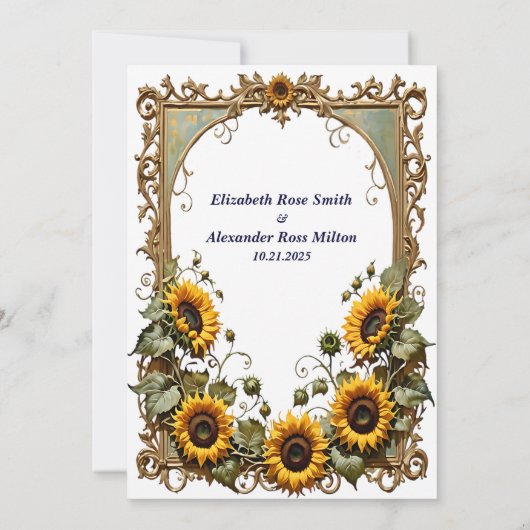 Pretty Yellow sunflower with art frame wedding  招待状 (裏面)