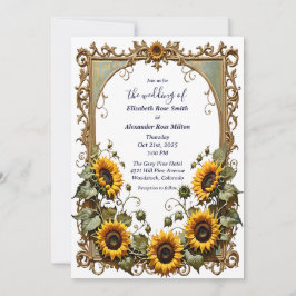 Pretty Yellow sunflower with art frame wedding  招待状