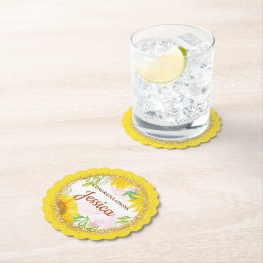 Pretty Yellow Sunflowers Baby Shower ペーパーコースター (インサイチュ)