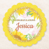 Pretty Yellow Sunflowers Baby Shower ペーパーコースター (正面)
