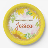 Pretty Yellow Sunflowers Baby Shower ペーパープレート (正面)