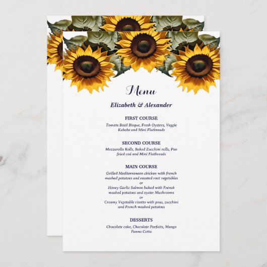 Pretty Yellow sunflowers wedding メニュー (正面/裏面)