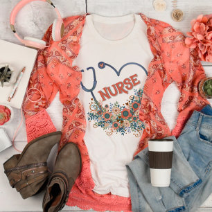 PrettyFloralナース聴診器インスピレーションTシャツ Tシャツ