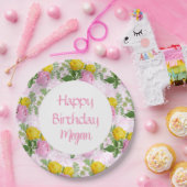 PrettyPink 黄色のバラ ハッピーバースデー フラワープレート ペーパープレート (パーティー)