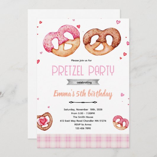 Pretzel party theme invitation 招待状 (正面/裏面)