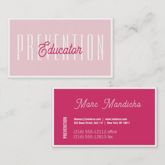 Prevention Educator ピンク ビジネスカード (正面/裏面)