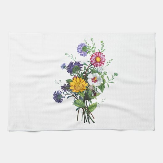 Prevost著ジニア、Hollyhocks及びヒマワリの花束 キッチンタオル (横)