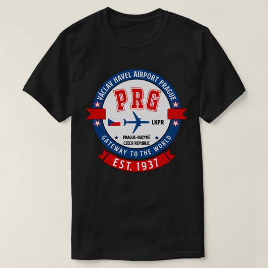 PRGバクラフハヴェルエアポートプラハヴィンテージデザイン Tシャツ (デザイン正面)