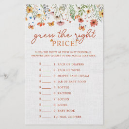 Price Boho Wildflowers赤ちゃんシャワーゲームを推測