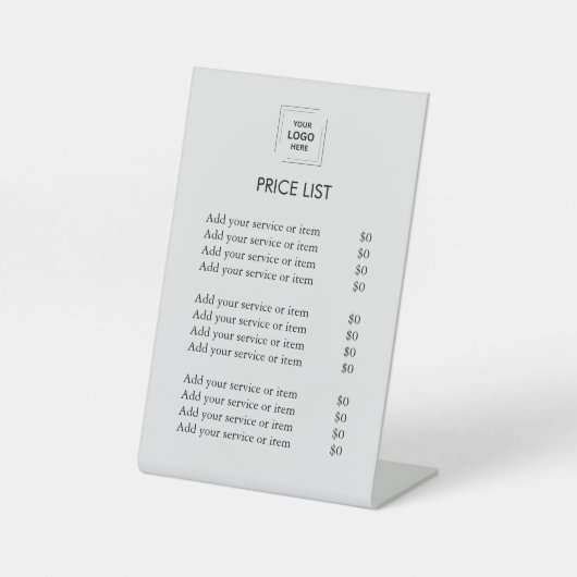 Price List | Business Logo Modern Silver Gray 台座サイン (正面)