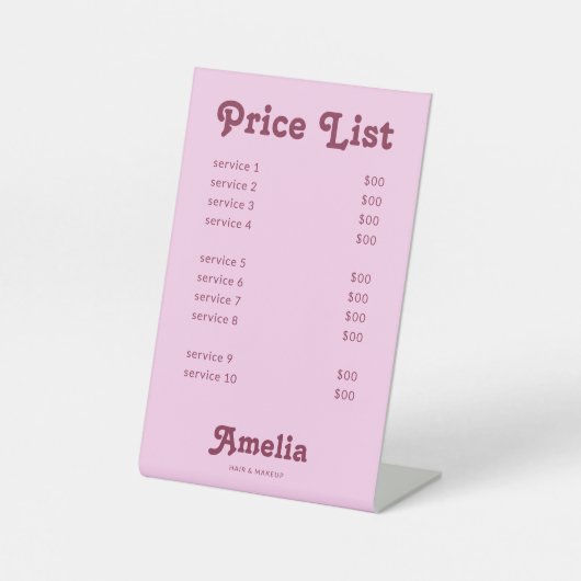 Price List Service Retro Pink  台座サイン (正面)