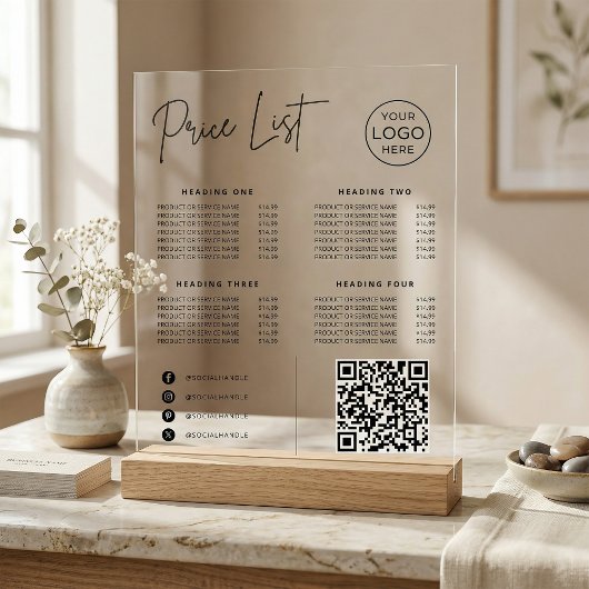 Price List Social Media Website QR Code Business アクリルサイン