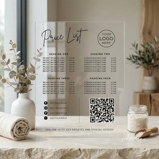 Price List Social Media Website QR Code Business アクリルサイン