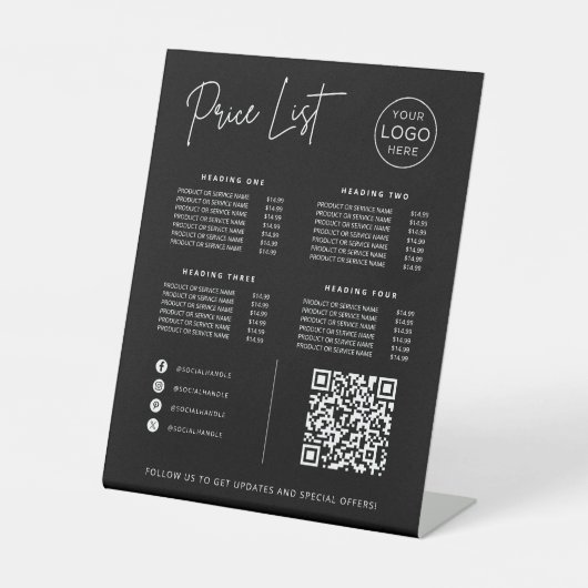 Price List Social Media Website QR Code Business 台座サイン (正面)