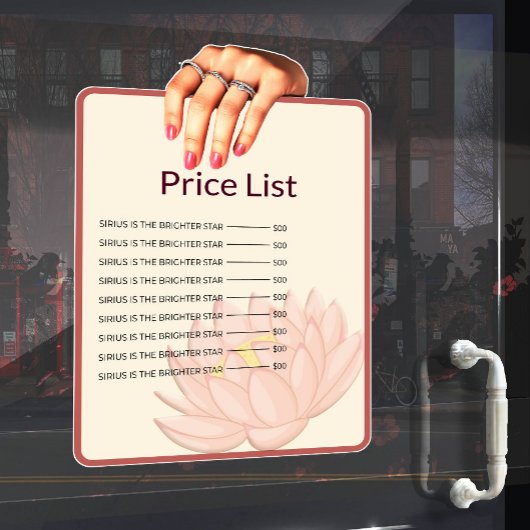 Price List Window Cling ウィンドウサイン