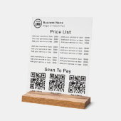 Price List With Business Logo QR Code Scan To Pay アクリルサイン (傾斜)