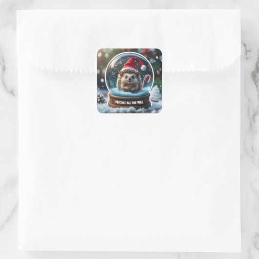 Prickle All the Way – Cute Hedgehog in Snow Globe スクエアシール (バッグ)