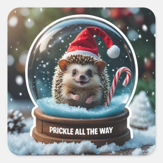 Prickle All the Way – Cute Hedgehog in Snow Globe  スクエアシール (正面)