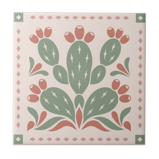 Prickly Pear Cactus - Southwest Folk Pattern タイル (正面)