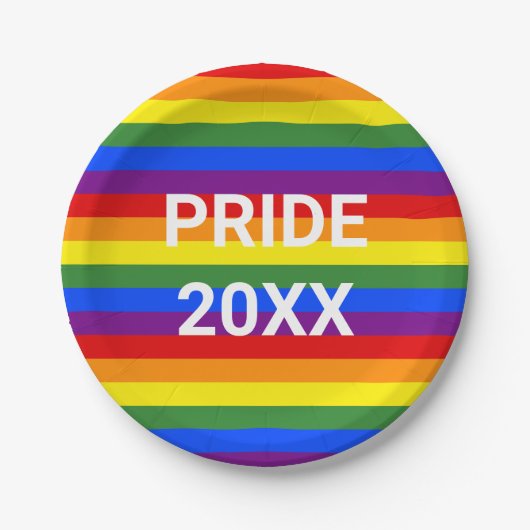PRIDE 2023 レインボーストライプ柄パーティー ペーパープレート (正面)