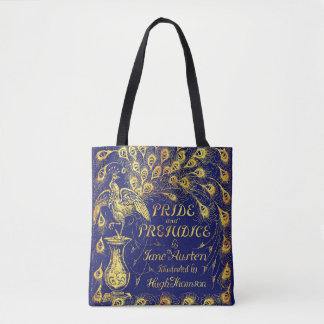 Pride and Prejudice Blue Gold Peacock Book Cover トートバッグ