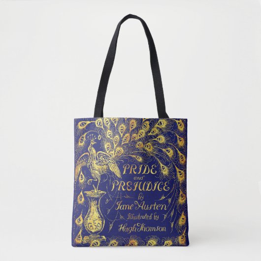 Pride and Prejudice Blue Gold Peacock Book Cover トートバッグ (正面)