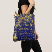 Pride and Prejudice Blue Gold Peacock Book Cover トートバッグ (クローズアップ)
