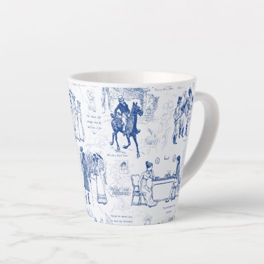 Pride and Prejudice Blue Toile Quotes カフェラテマグ (右アングル)