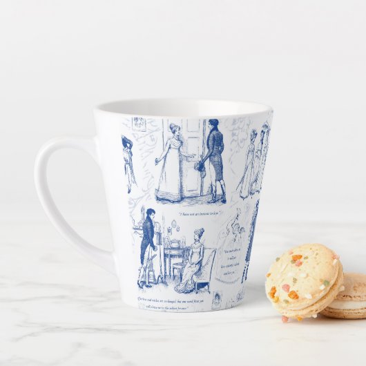 Pride and Prejudice Blue Toile Quotes カフェラテマグ (インサイチュ)