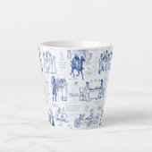 Pride and Prejudice Blue Toile Quotes カフェラテマグ (正面)