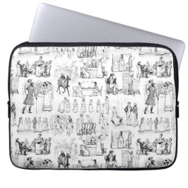 Pride and Prejudice Toile de Jouy Black and White ラップトップスリーブ