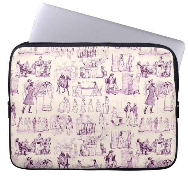 Pride and Prejudice Toile de Jouy Plum and Apricot ラップトップスリーブ (正面)