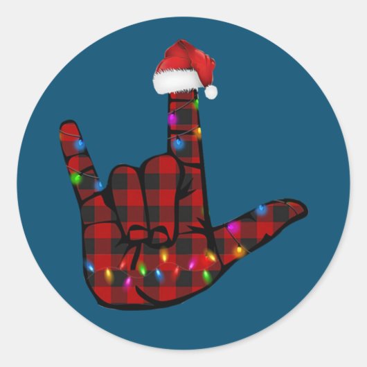 Pride ASL Merry Christmas Sign Language Red Plaid ラウンドシール (正面)