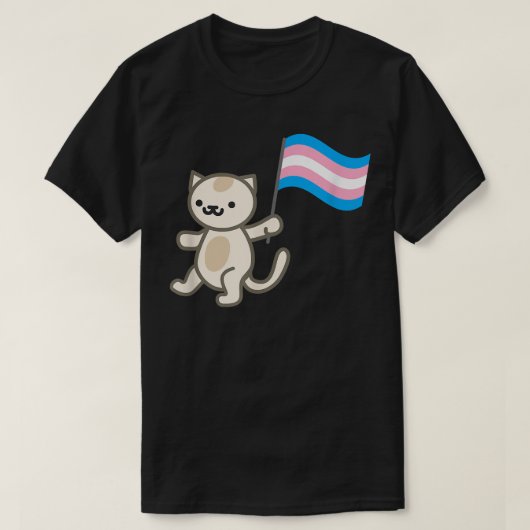 Pride Cat Holding Transgender Flag  Tシャツ (デザイン正面)