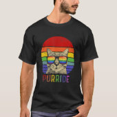 Pride Cat Purride Gay LGBTQ Rainbow Flag Retro Sty Tシャツ (正面)