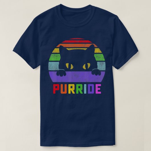 Pride Cat Purride Gay LGBTQ Rainbow Flag Retro Sty Tシャツ (デザイン正面)