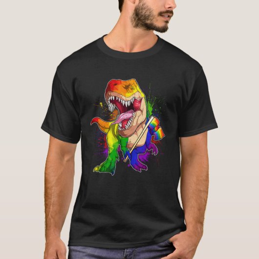 Pride Dinosaur LGBT Gay Lesbian Transgender Trans  Tシャツ (正面)