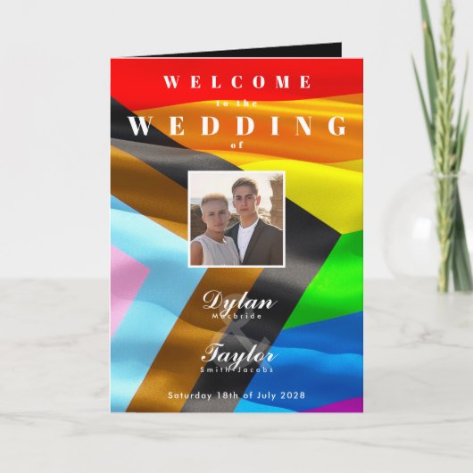 Pride Flag ゲイ ウェディング 写真 Typography 折りたたみ プログラム (正面)