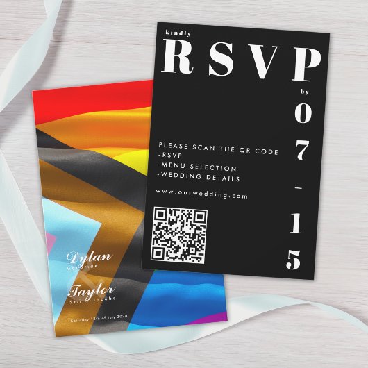 Pride Flag Typography ウェディング RSVP QRコード カード