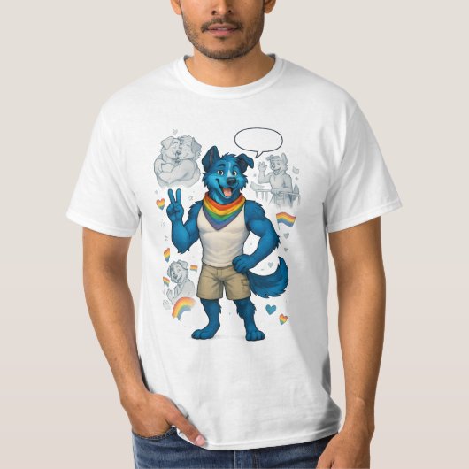Pride Hund mit Regenbogen Halstuch & Sprechblase Tシャツ (正面)