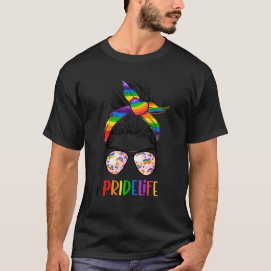 Pride Life Messy Bun Proud Mom Lgbt Month Rainbow Tシャツ (正面)
