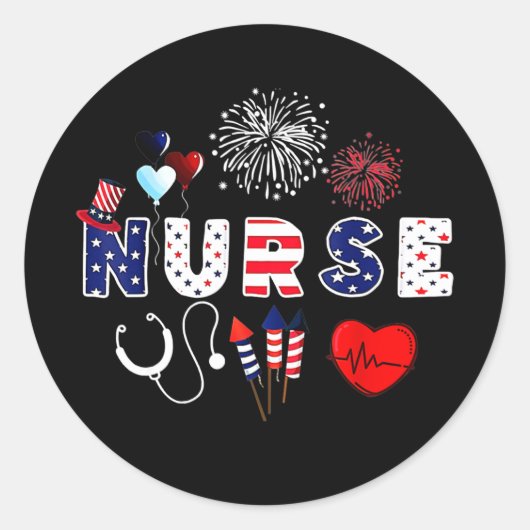 Pride Nurse USA Flag Stethoscope Patriotic Nurse ラウンドシール (正面)