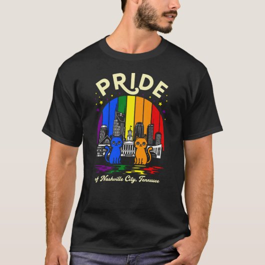 Pride of Nashville City Tennessee Cats Rainbow Fla Tシャツ (正面)