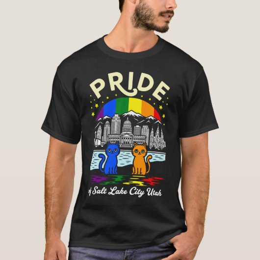 Pride of Salt Lake City Utah Cats Rainbow Flag Tシャツ (正面)